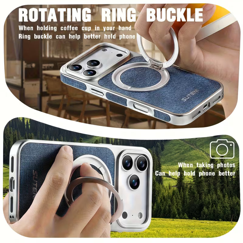 Frosted Leather Magnetic Ring Case