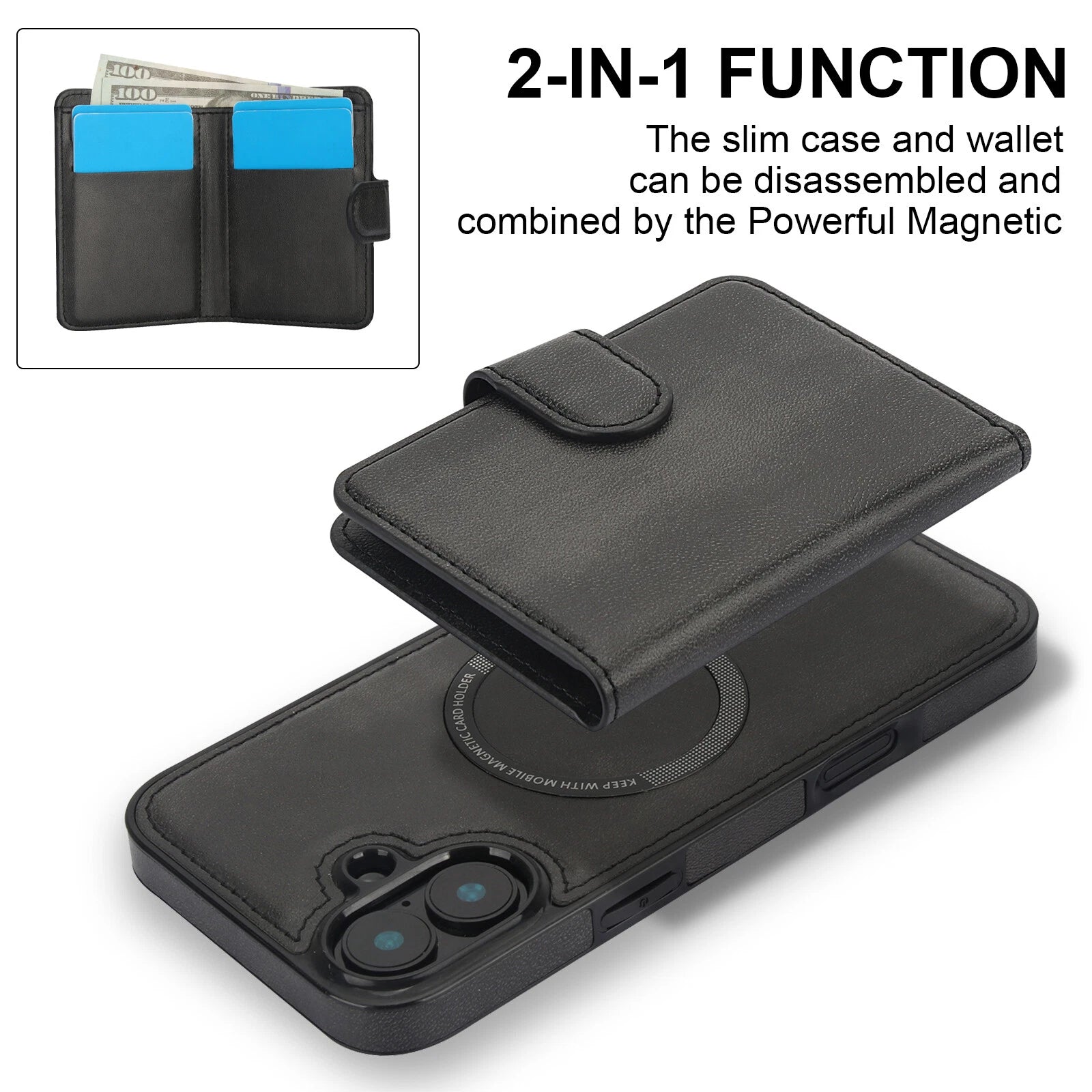 iPhone 16 - Detachable Magsafe Magnetic Wallet Stand Case