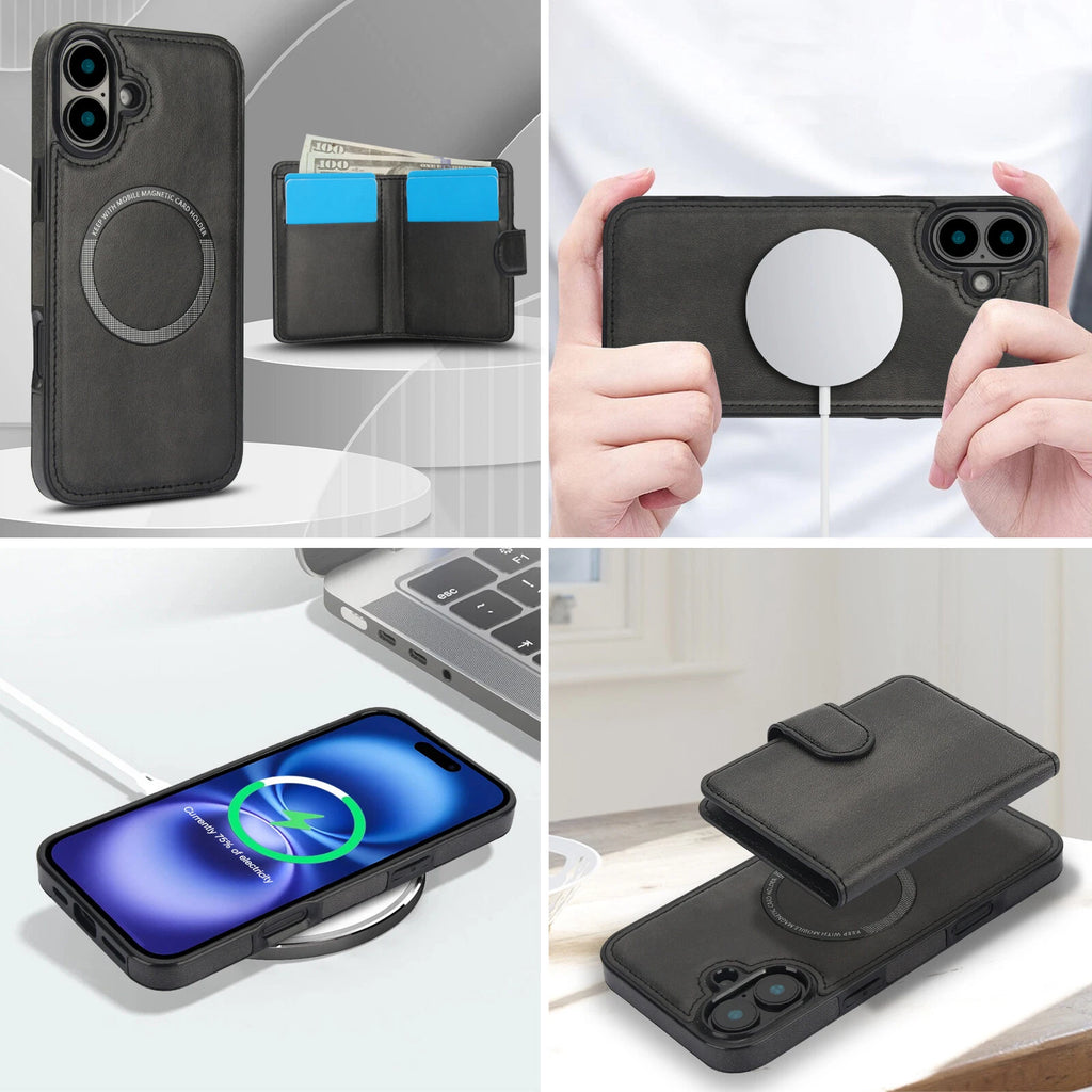 iPhone 16 - Detachable Magsafe Magnetic Wallet Stand Case